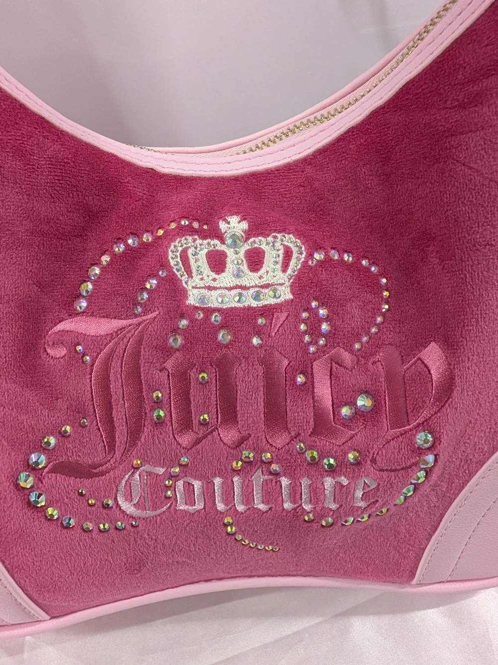 Juicy Couture Pink Velour Logo Hobo Bag